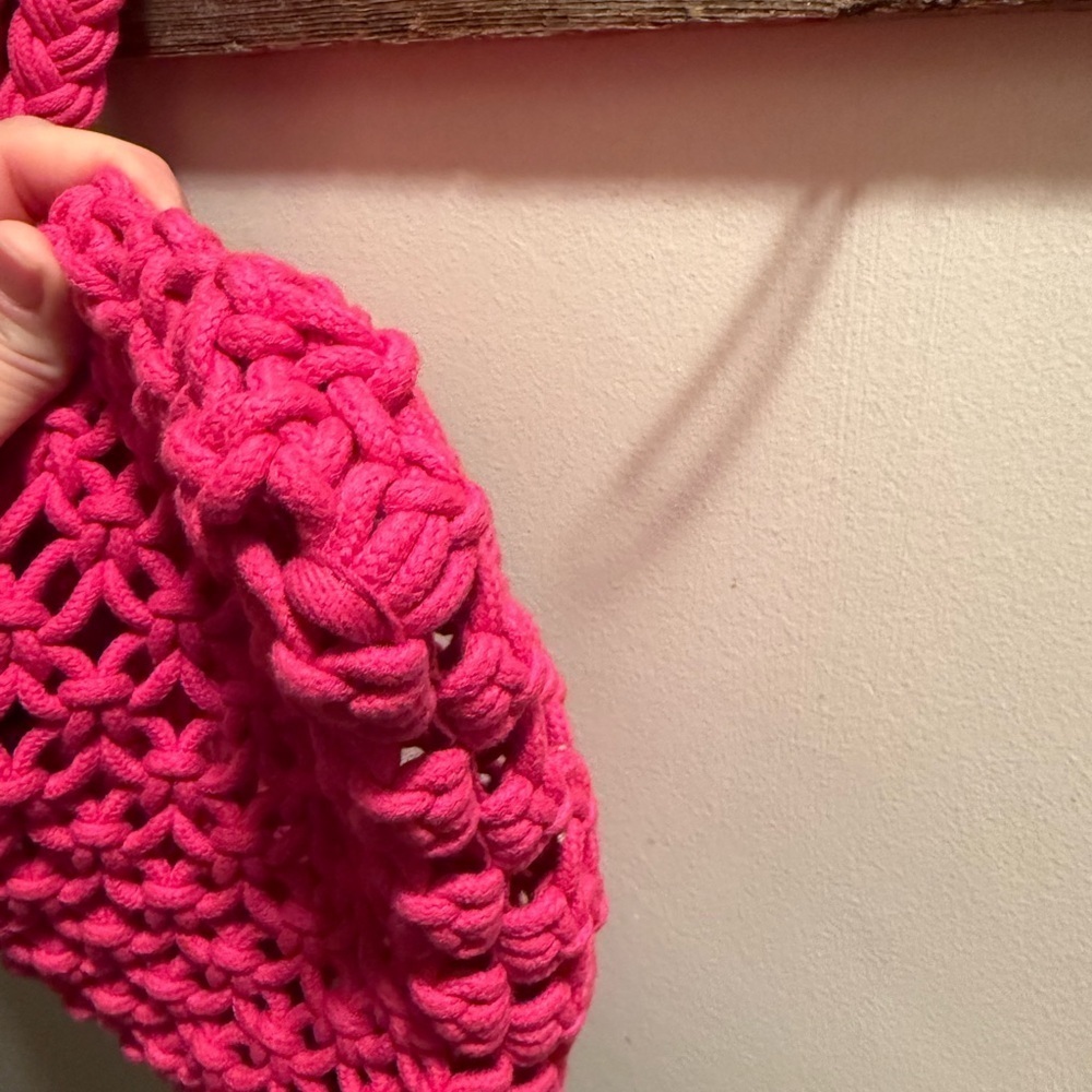 JCrew Multi Purpose Large Macrame Tote Hot Pink NWOT - Picture 5 of 7